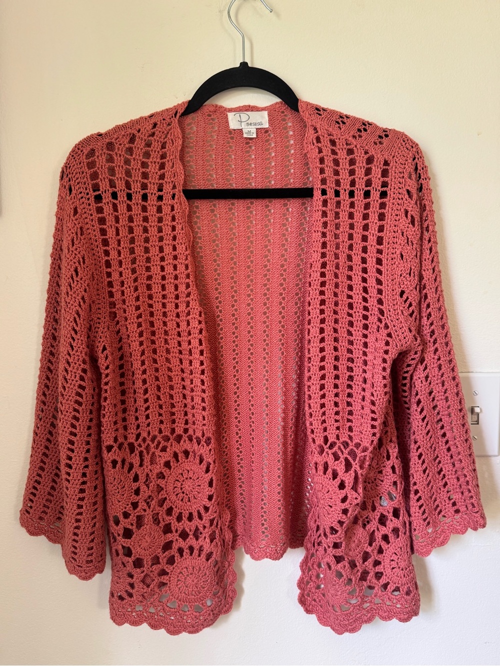 Open-Front Crochet Cardigan Sweater - Dusty Rose